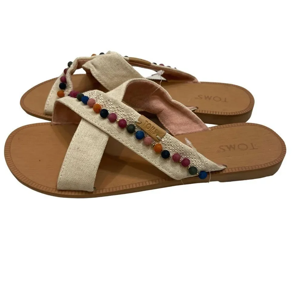 New With Tags Girls Toms Viv Hemp Pom Pom Embroidered Sandals Youth‎ Small